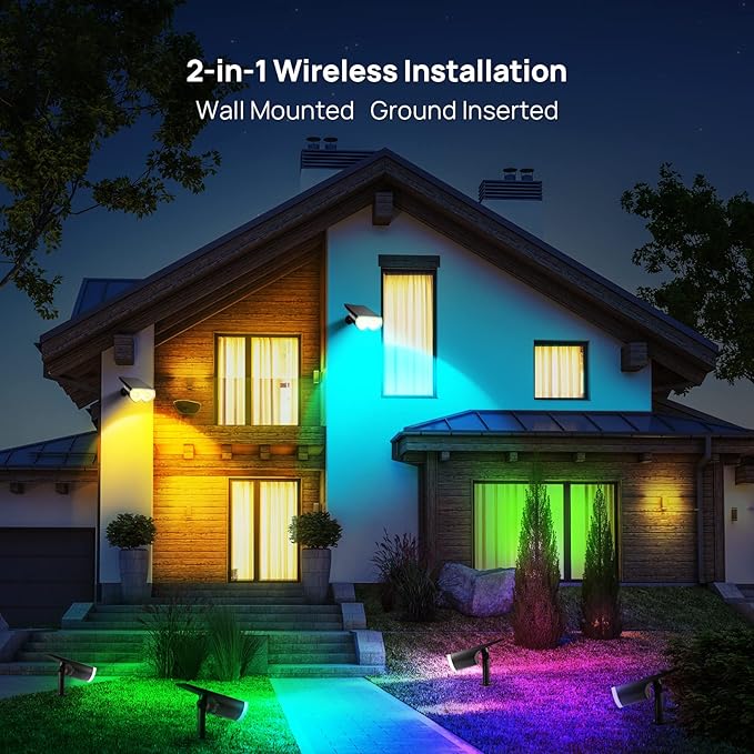 Consciot Solar Spot Lights Outdoor, Halloween Decorations 22 LEDs IP67 Waterproof Color Changing Solar Outdoor Lights, 8 Colors, 2-in-1 Adjustable Wall Lights for Garden Yard Pathway, 2 Pack(RGB) Consciot