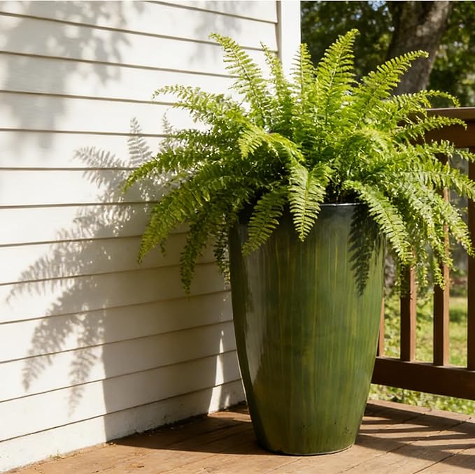 Worth Garden 23.5" H. Large Plastic Planters - Set of 2 Gradient Green Glossy Smooth Finish - Tall Plant Pots for Indoor & Outdoor Use - Decorative Lightweight Flower Pots for Front Porch, Patio, Deck WORTH