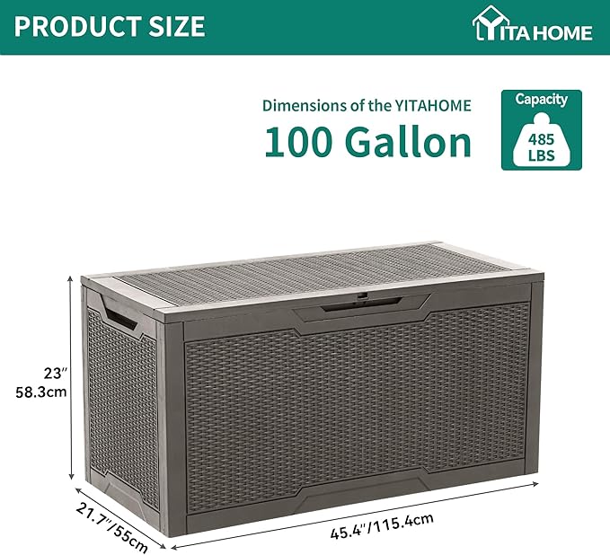 YITAHOME 100 Gallon Resin Deck Box, Weather Resistant Outdoor Storage Box, Lockable Indoor Outdoor Storage for Supplies and Essentials, Taupe YITAHOME