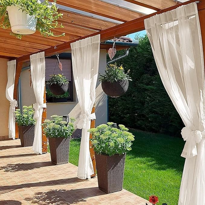SpaceDresser Waterproof Outdoor Sheer Curtains for Patio - 2 Panels Rod Pocket Indoor Voile Sheer Curtain for Living Room,100W x 108L inch, Ivory SpaceDresser