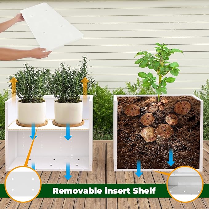White Steel Heavy Planter for Outdoor Plants Metal Rectangular Outdoor Planter Spliced Flower Box with Partitions for Outside,Indoor,Garden (White, 32 * 15 * 24) DISCOVERINGBEAUTY