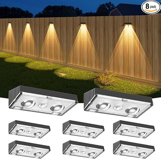 NIORSUN Solar Fence Lights,8 Pack Deck Light,Led Lights Warm White Outdoor Wall Lights,IP45 Solar Powered Light Waterproof for Backyard/Pool/Railing/Patio/Porch/Step/Outside/Garden (Black) NIORSUN