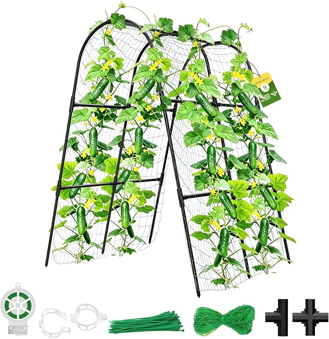 Cucumber Trellis for Raised Bed,U-Shape Garden Trellis for Climbing Plants Outdoor, Metal Arch Vegetables Trellis, Plant Support for Vine (Black, 31.5" Lx21.6 Wx47.2 H-Small) MQHUAYU