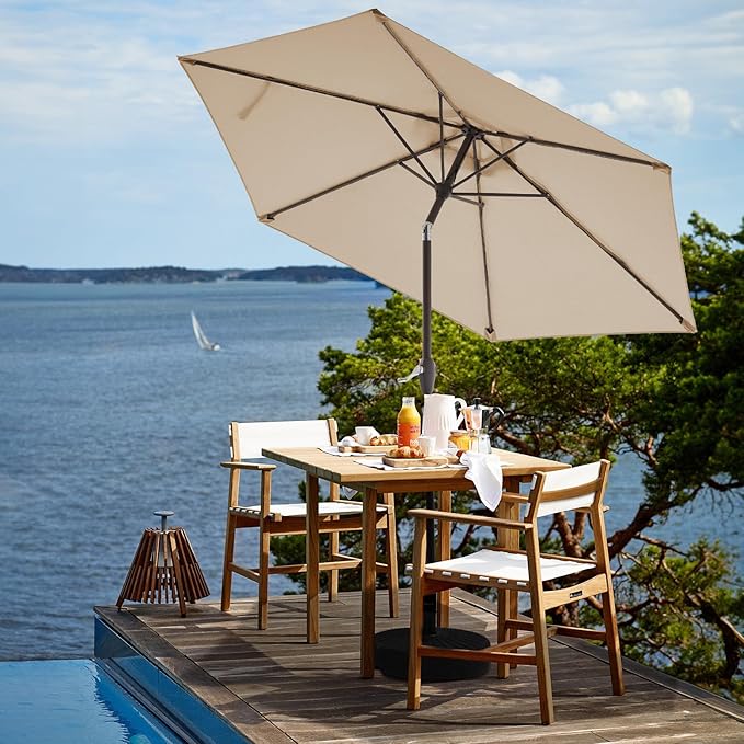 JEAREY 7.5FT Patio Umbrella Outdoor Market Umbrella with 6 Sturdy Ribs, Push Button Tilt/Crank Table Umbrella for Garden, Deck, Backyard and Pool, Beige JEAREYOutdoorsCollection