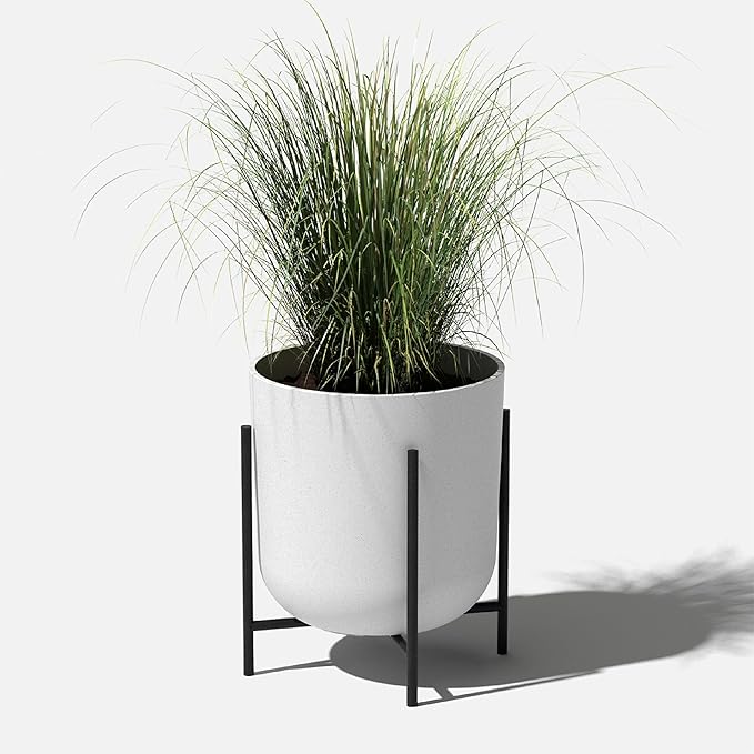 Veradek Mason Series Raised Lima Planter - Round Planter for Patio/Balcony | Plastic-Stone Composite w/Metal Plant Stand | Modern Décor for Plants VeradekOutdoor