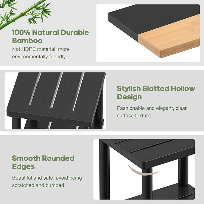 Outdoor Side Table, 2-Tier Small Outdoor Table for Patio, Adirondack Side Tables for Outside or Indoor, Bamboo End Table for Pool, Porch, Weather Resistant Easy Maintenance-Black LEJANEOYE