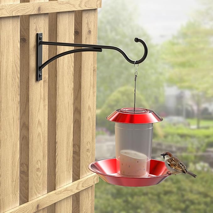 8 Inch 2 Pack Heavy Duty Plant Hangers Outdoor, Metal Plant Brackets for Hanging Baskets, Plant Wall Hooks for Bird Feeders, Wind Chimes & Lanterns, Premium Metal Hooks Matte Black, 30lbs Capacity saffruff