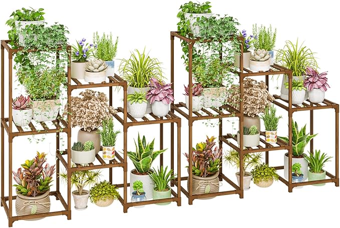 Bamworld 2 Sets of Package Plant Stands Indoor Wood Plant Shelf Outdoor Tiered Plant Rack for Multiple Plants Ladder Plant Holder Plant Table for Plant Pots Boho Home Decor for Gardening Gifts Bamworld