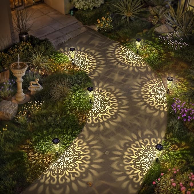 6 Pack Solar Lights Outdoor Garden Decorative Mandala Solar Pathway Lights Waterproof Plastic Outside Solar Path Landscape Lights Gardening Gifts for Women Mom Backyard Walkway Yard Decor gardencave