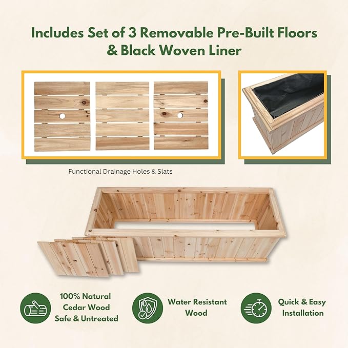 Shine Company Premium Cedar Raised Garden Bed, Planter Box for Vegetables, Flowers, or Herbs 48" L x 13.25" D x 12.5" H ShineCompany