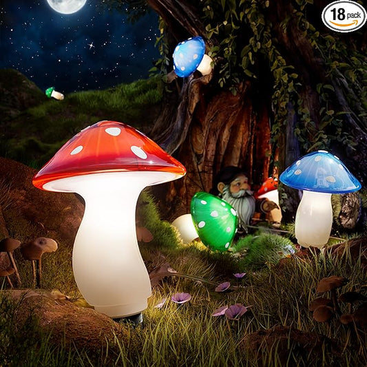 18 Pack 60FT Solar Mushroom Lights, Multicolor 8 Modes Solar Lights Outdoor, IP65 Waterproof Garden Light Outdoor Decoration for Path, Yard, Patio, Lawn, Party, Christmas Decor (Multicolor) BITPOTT