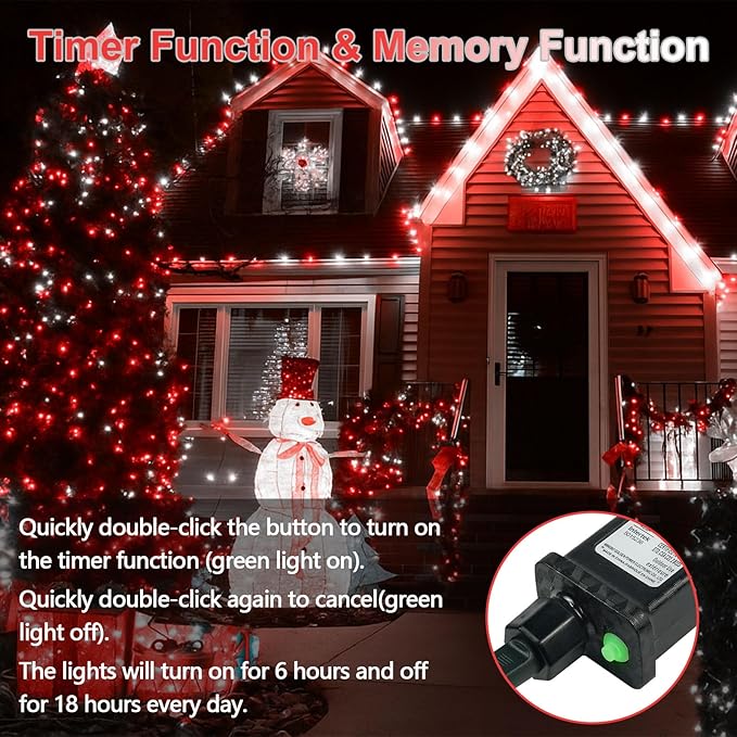 Upgraded Connectable 200 LED String Lights Indoor Outdoor, 66FT Red and White Christmas Lights Waterproof, 13 Modes Twinkle Fairy Lights Plug in Clear Wire for Christmas Tree, Bedroom, Classroom Decor SANJICHA