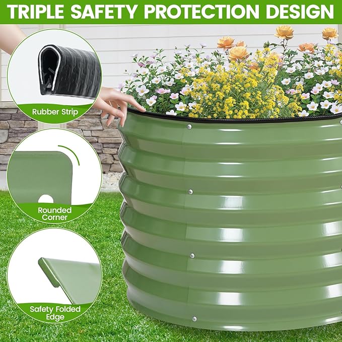 G GOOD GAIN Raised Garden Beds - 4x2x1.4ft Galvanized Planter Boxes Kit with Protective Tape & Gloves & Tools | Oval Metal Outdoor Raised Bed for Gardening Vegetables, Fruits, Flowers, Herbs, Oliver GGOODGAIN