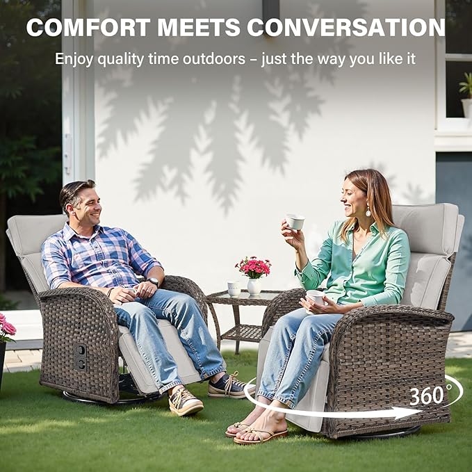 5 Piece Patio Furniture Set with Swivel Recliner Chair - Removable Outdoor Patio Couch Set, Chaise Lounge Chair Outdoor with Adjustable Backrest and Footrest and Coffee Table for Casual Gathering Belord