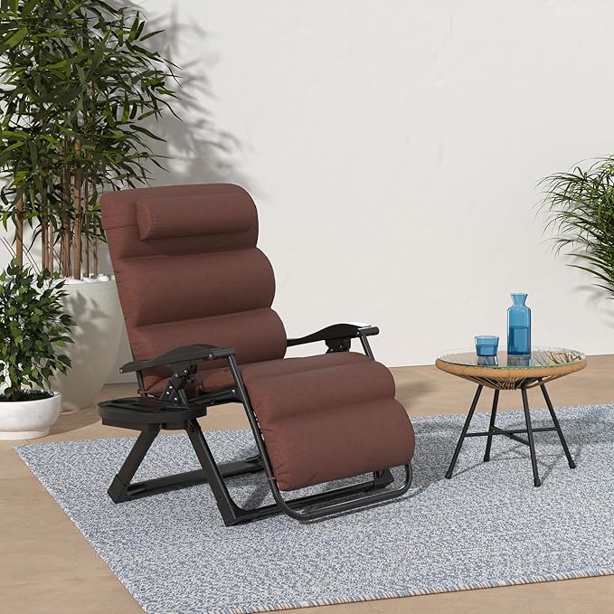 Best Choice Products Oversized Zero Gravity Chair, Folding Outdoor Patio Recliner, XL Anti Gravity Lounger w/Removable Cushion, Cup Holder, Side Tray, 350lb Capacity - Woodland Brown BestChoiceProducts