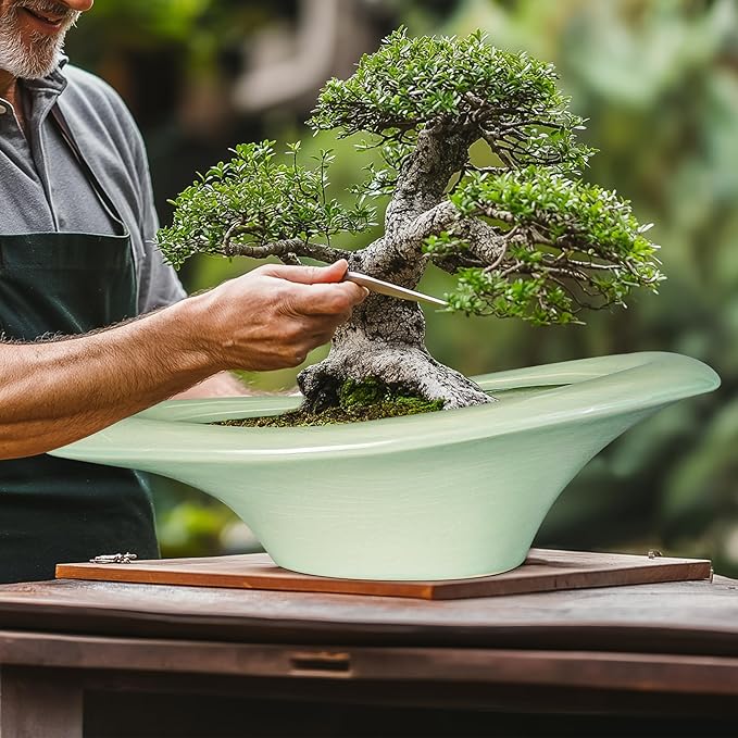 Ceramic Bonsai Pots - Large Succulent Planter 18 Inch Plant Pot Indoor Succulent Pot with Drainage Hole Outdoor Planter Bonsai Tree Pot for House Home Garden Decor Green Teagas