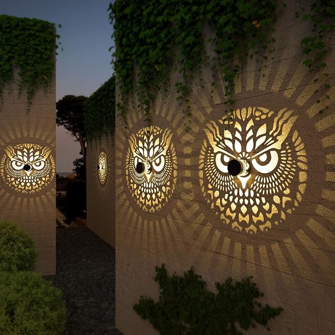 4 Pack Solar Fence Lights Metal Solar Powered Outdoor Wall Deck Step Lights Owl Theme Waterproof Fence Light for Garden Post Patio Backyard Yard Decor, Gardening Gifts for Women Mom Grandma gardencave