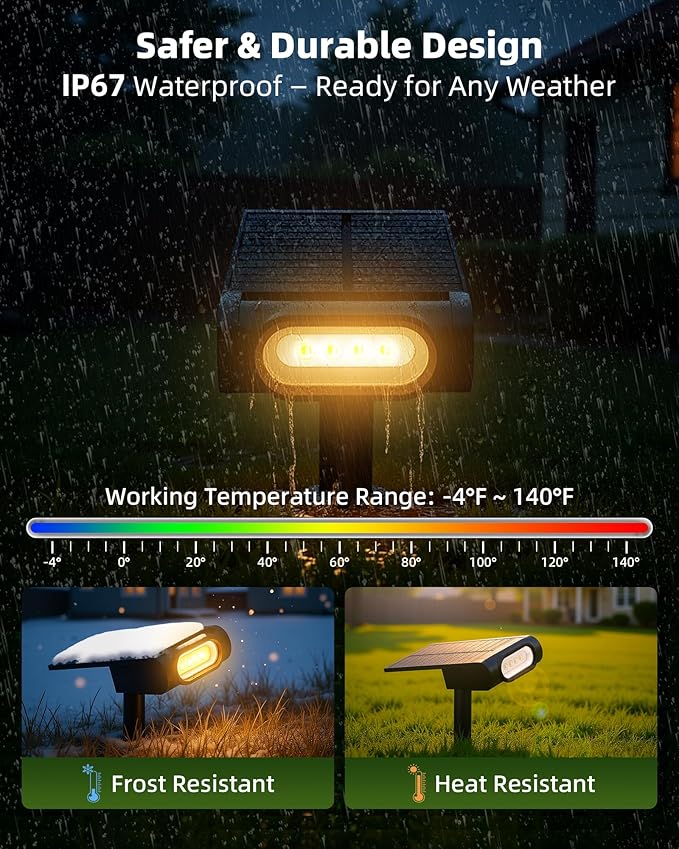 EZVALO Solar Spot Lights Outdoor IP67 Waterproof, Adjustable Solar Landscape Lights, 3 Lighting Modes Solar Spotlights for Outside Yard Garden Plant Trees Pathway Flag (Warm White-6Pack) EZVALO