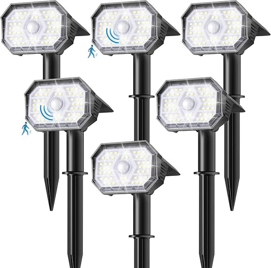 Brightown 6 Pack Solar Motion Lights Outdoor Waterproof, Motion Sensor Spot Lights- 58 LED/3 Modes Solar Powered Spotlights 2-in-1 Auto On/Off for Outside Yard Wall Garden, Cool White Brightown