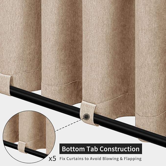 Easy-Going Linen Look Outdoor Curtains Waterproof Windproof Porch Curtains, Soft Thicken Outdoor Privacy Curtains for Patio, Gazebo, Grommet Top and Tab Bottom Drape, 1 Panel, 110x84 inch, Beige Easy-Going