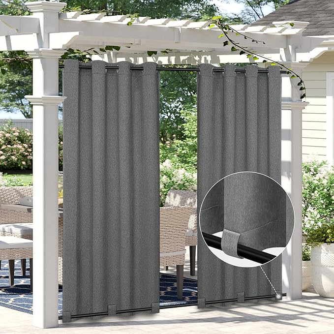Easy-Going Linen Look Outdoor Curtains Waterproof Windproof Porch Curtains, Soft Thicken Outdoor Privacy Curtains for Patio, Gazebo, Grommet Top and Tab Bottom Drape, 1 Panel, 54x120 inch, Dark Grey Easy-Going