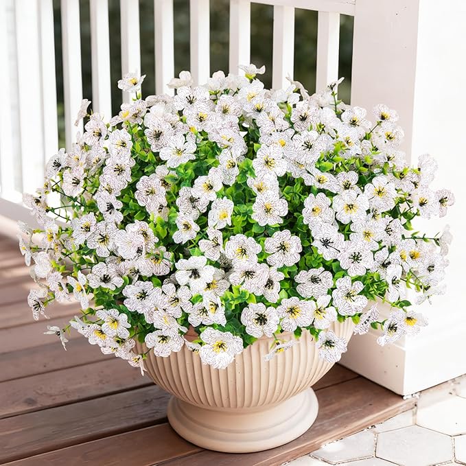 Bassion Artificial Flowers for Outdoors, 24 Bundles UV Resistant Fake Flowers Realistic Silk Faux Plants for Outdoor Planter Window Box Porch Patio Garden Home Outside Decorations Bassion