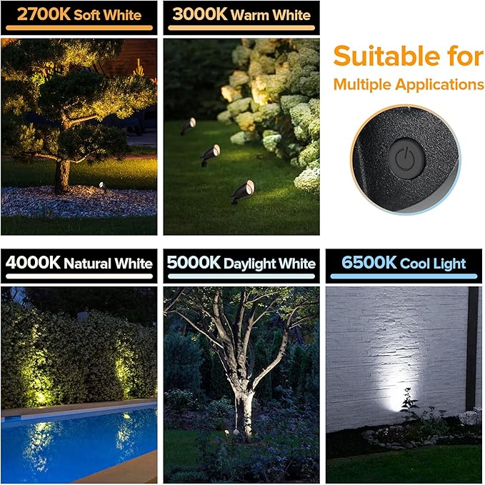 LUTEC 5CCT 12V Low Voltage Landscape Lighting Die-cast Aluminum Spot Lights with Connectors, IP65 Outdoor Landscape Spotlights, 7W 650LM for Tree Garden, 4 Pack (No Transformer Kits) LUTEC
