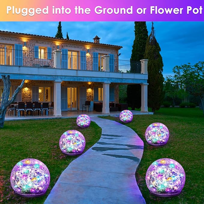 2 Pack 60 LED Garden Solar Lights Outdoor Decorative, Colored Cracked Glass Solar Globe Lights, Upgraded Waterproof Multicolor Ball Lights for Yard Pathway Patio Lawn Outside Decor Keevvon
