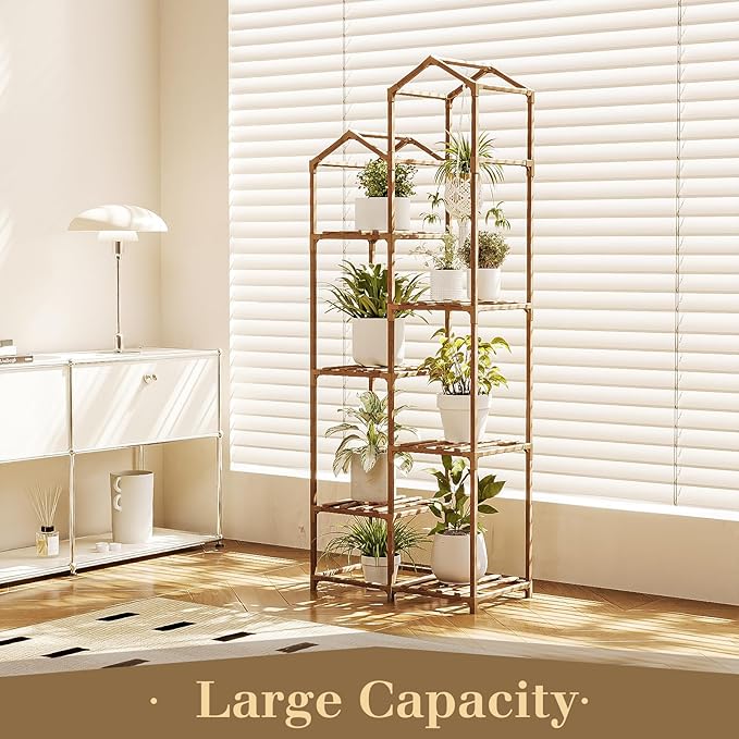 Bamworld Tall Plant Stand Indoor Outdoor Corner Plant Shelf Hanging Plant Holder Wood Flower Stand Plant Decor for Living Room Garden Balcony Patio Bamworld