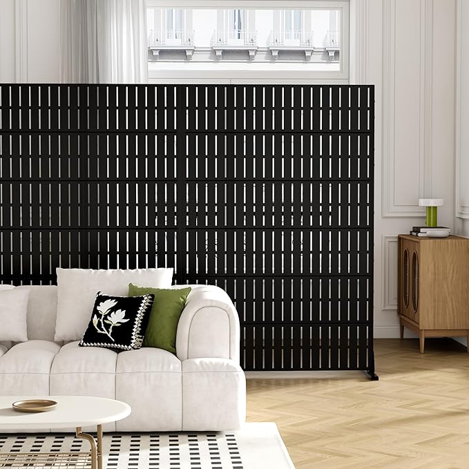 Casaphoria Metal Privacy Screen Outdoor, 72" H x 47" W Freestanding Decorative Privacy Screen for Patio Deck Balcony Garden with Stable Base, Black-Fence Casaphoria