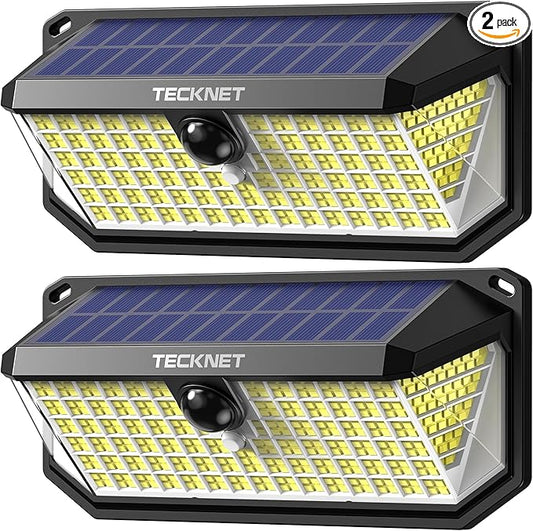 TECKNET 416 LED Solar Lights Outdoor Waterproof, 300° Angle & 3 Lighting Modes Motion Sensor Outdoor Lights, 2 Pack Solar Powered Flood Wall Lights IP66 for Home Patio Fence Yard Deck Garage Street Tecknet