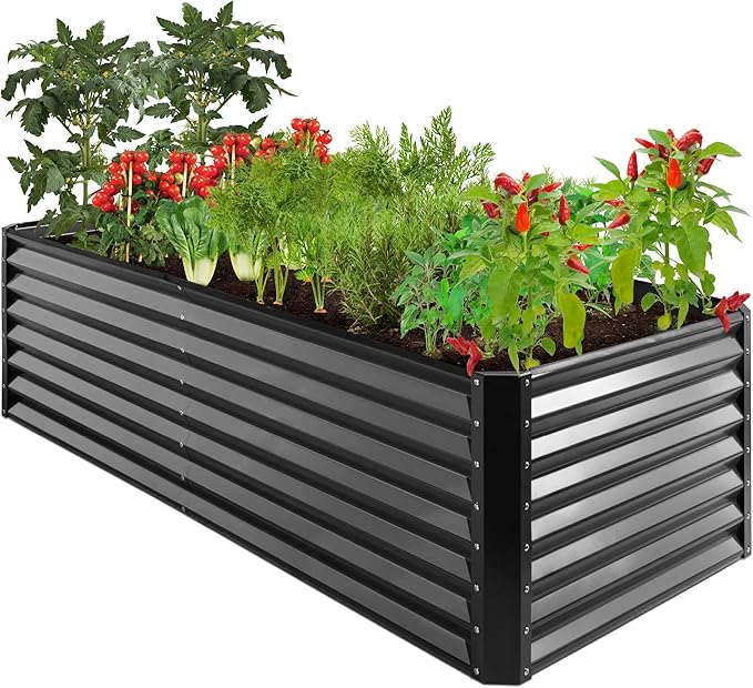 Best Choice Products 8x4x2ft Outdoor Metal Raised Garden Bed, Deep Root Planter Box for Vegetables, Herbs & Flowers, 478-Gallon Capacity, 100% Non Toxic Materials - Gray BestChoiceProducts