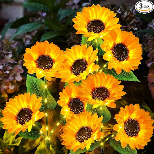 KOOPER Solar Lights Outdoor Decor - Upgraded 3 Pack Solar Garden Lights with 9 Sunflower Lights, Waterproof Solar Outdoor Lights Auto ON/Off Solar Decorative Lights for Garden, Patio, Yard KOOPER