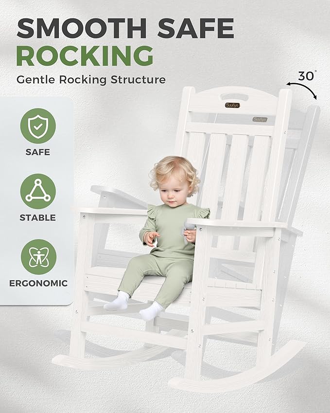 Oversized Rocking Chairs Outdoor Set of 2, High Back Porch Rocker Chair, HDPE All Weather Resistant Rocking Chairs for Patio, 380lbs Weight Capacity, White Suunyn