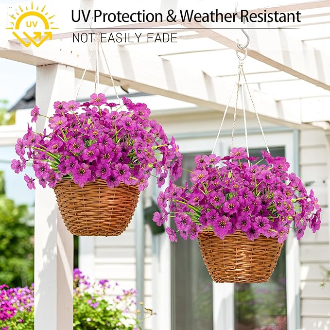 MACTING Artificial Flowers for Outdoors Fake Flowers UV Resistant No Fade Faux Plastic Plants for Planters Garden Patio Porch Porch Window Box Home Outside Spring Decorations (Purple) MACTING