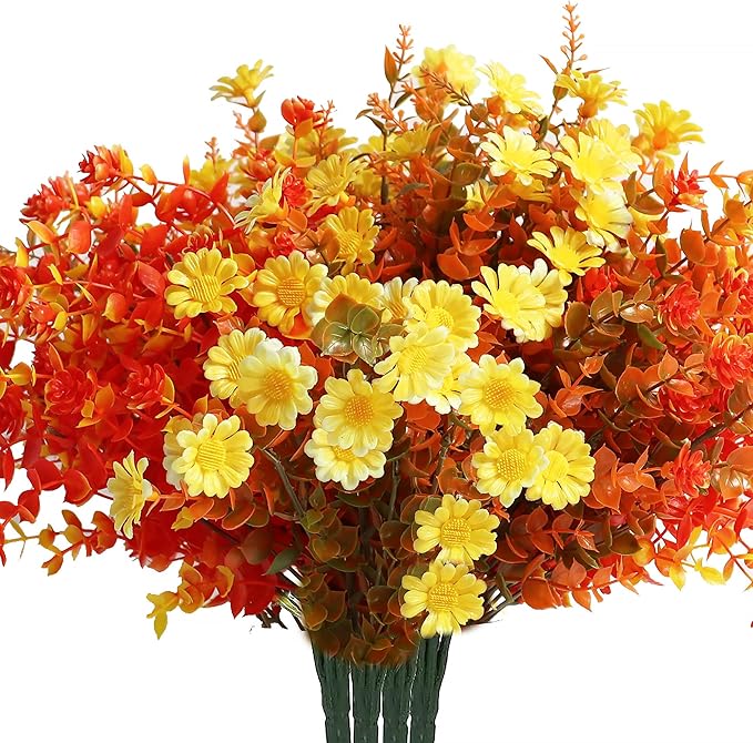 16 Bundles Artificial Plants Outdoor Fake Fall Flowers Mums for Garden Decor for Window Garden Office Patio Hanging Planter Pathway Front Porch (Mixed) YIBUKIY