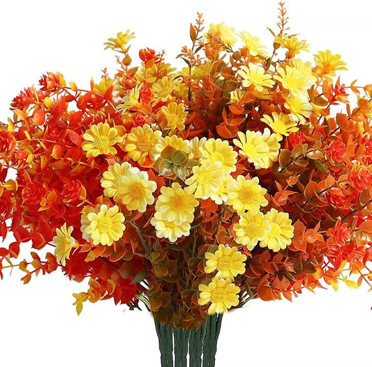 16 Bundles Artificial Plants Outdoor Fake Fall Flowers Mums for Garden Decor for Window Garden Office Patio Hanging Planter Pathway Front Porch (Mixed) YIBUKIY