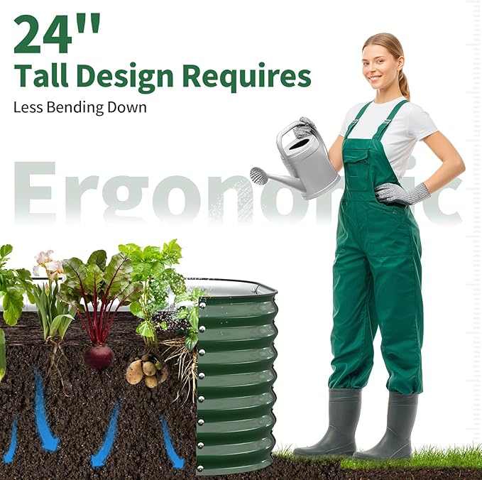 Kesfitt Raised Garden Bed Outdoor, Galvanized Steel Metal Raised Bed Planter for Vegetables & Garden, 24-Inch Deep Open Bottom Backyard Bed 8x4x2 ft, Forest Green Kesfitt