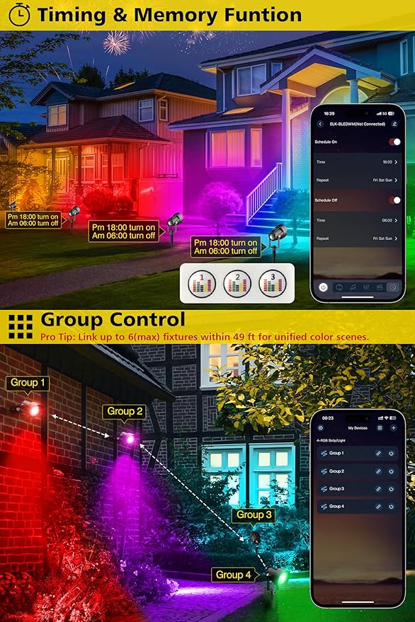T-SUN Smart Color Changing Landscape Lights, RGBW Spotlights Outdoor with App & Remote, Music Sync, DIY Scenes, Timing, Dimmable Waterproof Spot Light for Yard Garden Tree Decoration, 6 Pack T-SUN