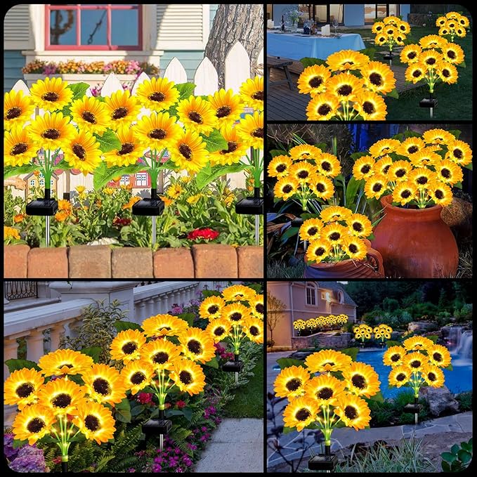 Solar Lights Outdoor Garden Decor,4 Pack with 24 Sunflower Lights,Solar Flowers Lights Waterproof,Birthday Gifts for Mom Women Grandma,Outside Decorative Stakes Light for Landscape Yard Patio Lawn EDOF