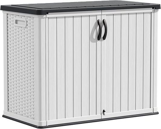Devoko Outdoor Storage Cabinet 26 Cu Ft with Lockable Doors, Horizontal Storage Shed Waterproof Patio Tools Storage Box for Sofa Cushions, Gardening Tools and Accessories (White) DEVOKO