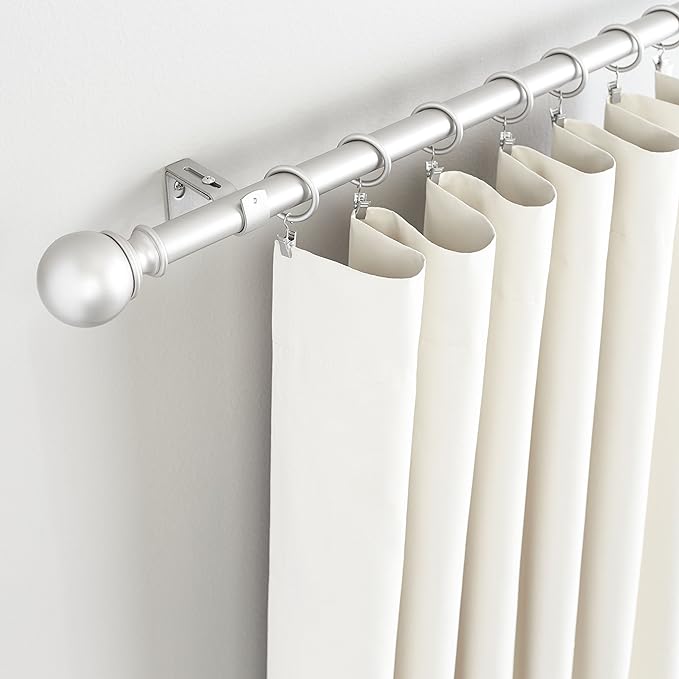 Amazon Basics Sturdy Adjustable Curtain Rod for Windows with Round Finials, Easy Installation, 1-Inch Rod, 36" to 72", Nickel, 1-Pack AmazonBasics