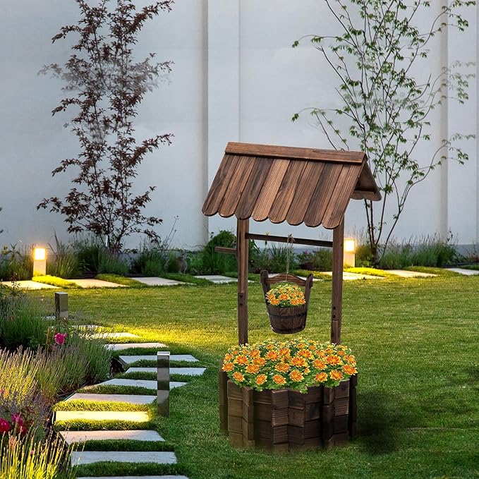 UDPATIO Rustic Solid Fir Wood Wishing Well Planter for Outdoor Plants, 16.5 in Diameter UDPATIO