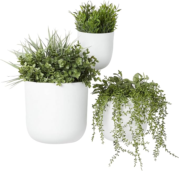 Deco 79 Metal Indoor Outdoor Wall Planter Indoor Outdoor Floating Hanging Planter, Set of 3 Plant Hanger 9", 7", 6"H, White Deco79