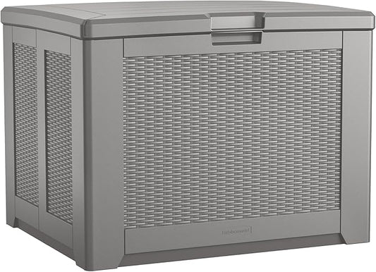 Rubbermaid Medium Resin Outdoor Storage Deck Box (74 Gal) Weather Resistant Gray Deck Organization for Home/Backyard/Pool Chemicals/Toys/Garden Tools/Porch/Patio Cushions Rubbermaid