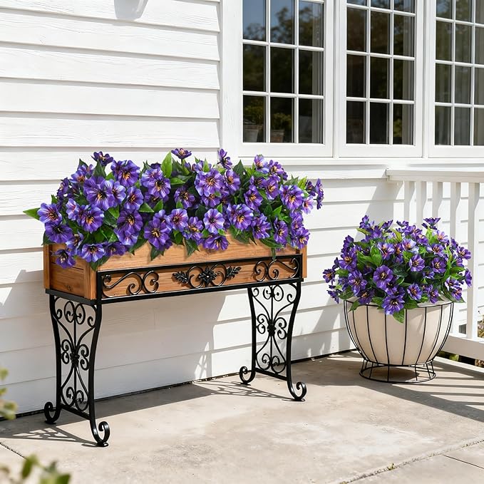 Fake Artificial Flowers for Outdoors Decoration,4 Bundles Silk Faux Spring Flowers with Plants Leaves UV Resistant for Planter Front Door Porch Yard Patio Window Box Home Indoor Decor Hrobek