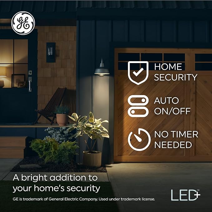 GE LED+ A19 Dusk to Dawn LED Light Bulbs, Automatic On/Off Outdoor Security Light, Soft White (2 Pack) GELighting