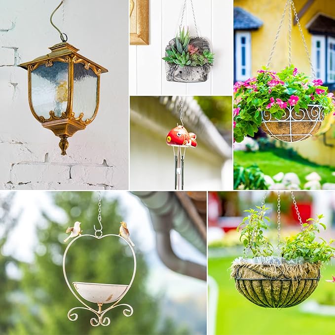 RIFNY Silver Chain for Hanging Plants, 20 Inch Small Plant Chains for Hanging Baskets Kits with Hooks for Bird Feeders Planters Billboards Lanterns Wind Chimes Ornaments Outdoor Indoor Use (10 PCS) RIFNY