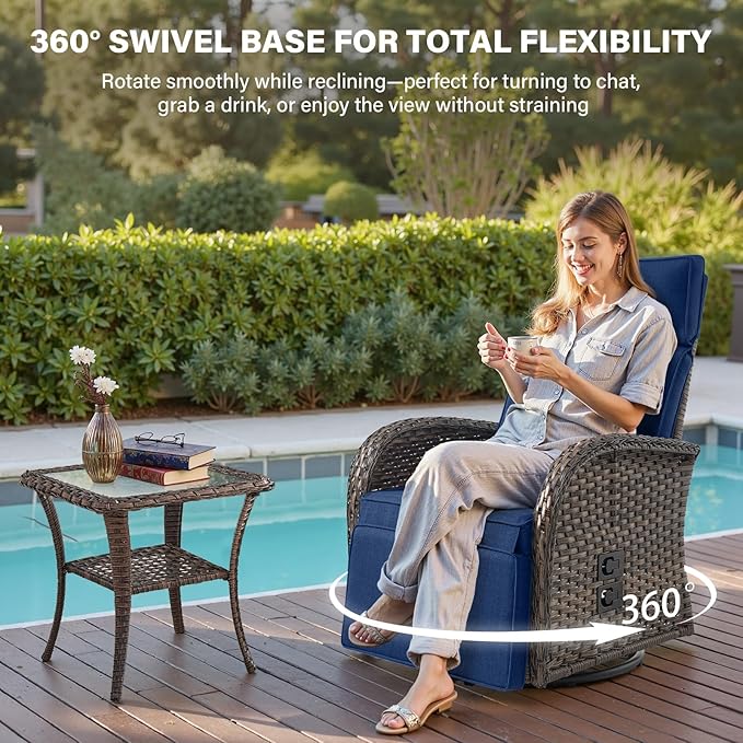 Belord Dual-Adjust Outdoor Swivel Recliner Chair – Wicker Reclining Patio Chair with Adjustable Backrest and Footrest, All-Weather Wicker Chaise Lounge Chair Outdoor for Pool Deck (2.0) Belord