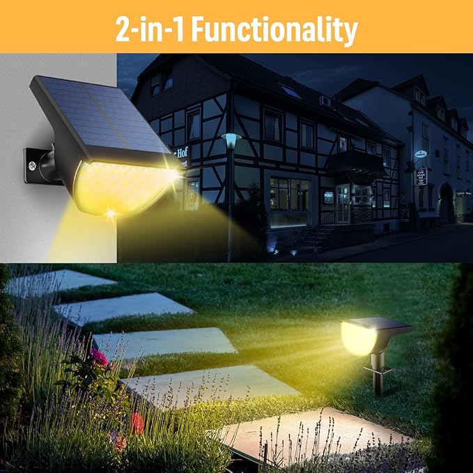 Solar Lights Outdoor Waterproof IP65, Solar Powered 76 LED 3 Lighting Modes Solar Spot Lights Outdoor for Yard Garden Landscape Pathway (Warm White, 4 Pack) GKGG